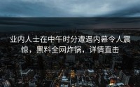 业内人士在中午时分遭遇内幕令人震惊，黑料全网炸锅，详情直击