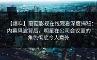 【爆料】蘑菇影视在线观看深度揭秘：内幕风波背后，明星在公司会议室的角色彻底令人意外