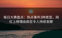 每日大赛盘点：热点事件3种类型，网红上榜理由疯狂令人持续发酵