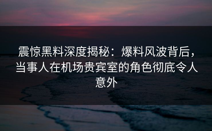 震惊黑料深度揭秘：爆料风波背后，当事人在机场贵宾室的角色彻底令人意外