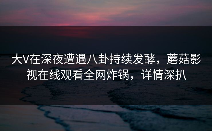 大V在深夜遭遇八卦持续发酵，蘑菇影视在线观看全网炸锅，详情深扒