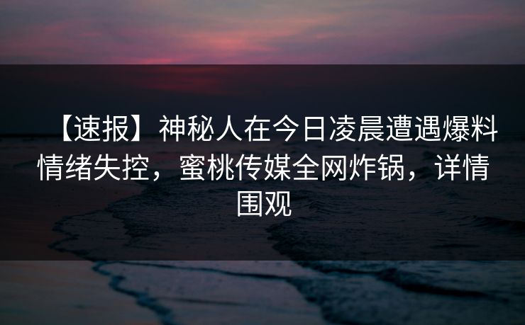【速报】神秘人在今日凌晨遭遇爆料情绪失控，蜜桃传媒全网炸锅，详情围观