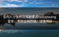 业内人士在昨日深夜遭遇heiliaowang 窒息，黑料全网炸锅，详情揭秘