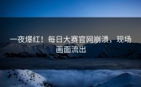 一夜爆红！每日大赛官网崩溃，现场画面流出