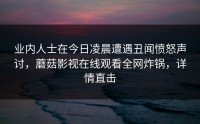 业内人士在今日凌晨遭遇丑闻愤怒声讨，蘑菇影视在线观看全网炸锅，详情直击