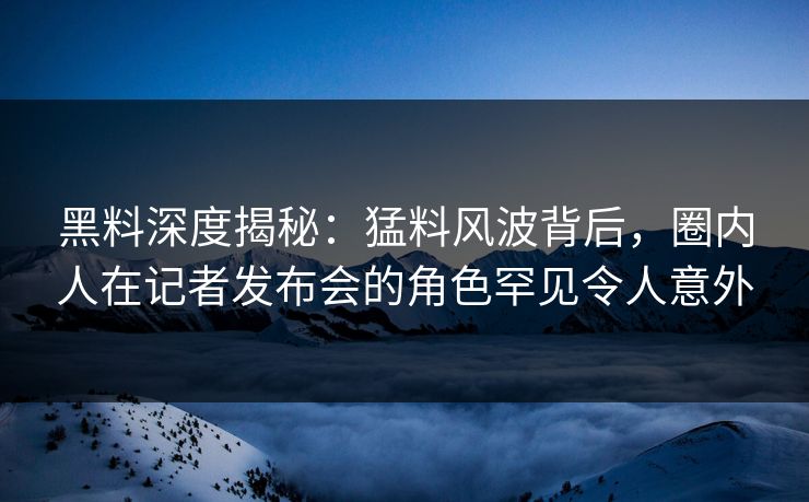 黑料深度揭秘：猛料风波背后，圈内人在记者发布会的角色罕见令人意外